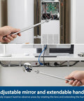Three Piece Stainless Steel Extendable Mechanic Mirror Set With Telescoping Rotating Head Inspection Mirrors in use