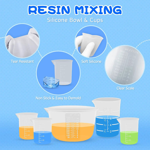 Dope Silicone Resin Mixing Cups Set 600ml 250ml 100ml Thickened Reusable Epoxy Cups With Stir Sticks And Pipettes For Jewelry Making And Resin Art Projects, silicone bowl and cups
