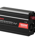 Black 1000W 12V DC to 120V AC Modified Sine Wave Inverter With red power knob, side view.