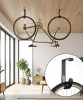 Six Pack Heavy Duty Garage Ceiling Storage Hooks For Bikes And Gear, Easy Install On Overhead Racks Or Wall Shelves, 50 Lb Capacity shown with bicycle hanging