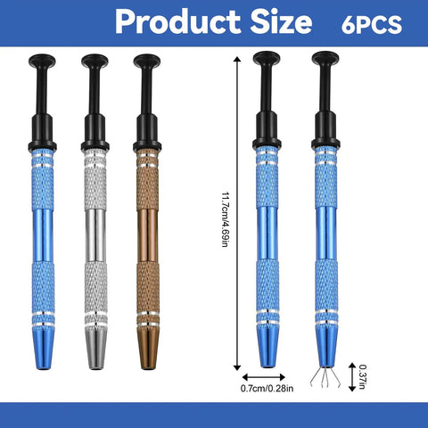 Six Pcs Stainless Steel Four Claw Pick Up Tool Set With Ball Grabber For Jewelry Repair And Tiny Parts, Small Electronic Components, Perfect For Pearls Diamonds And Gems In Brown Black Silver Finishes