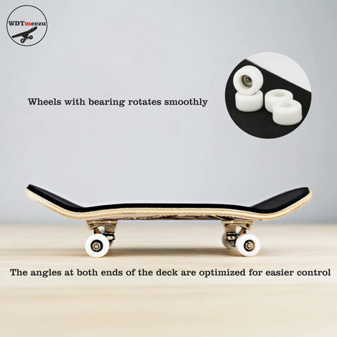 Side view of Dope Wood Fingerboard And Metal Flat Rail Set With Bearing Wheels, DIY Assembly 10 Inch Mini Skateboard Rail