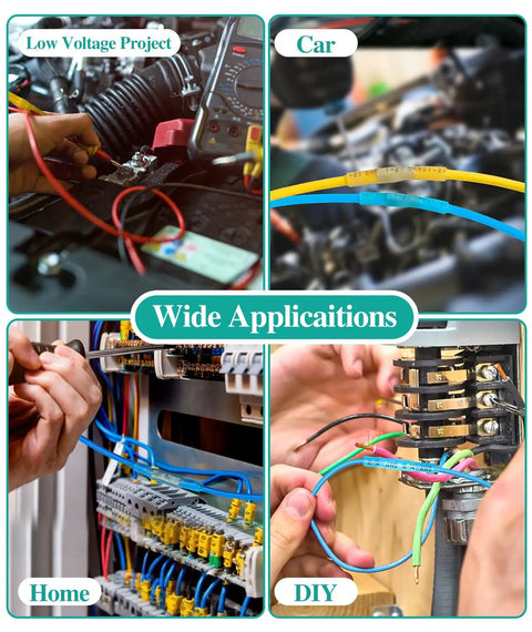 Pro Grade 300Piece Heat Shrink Butt Wire Connectors Kit For 22 To 10 AWG in use for car, home, and DIY electrical repairs.