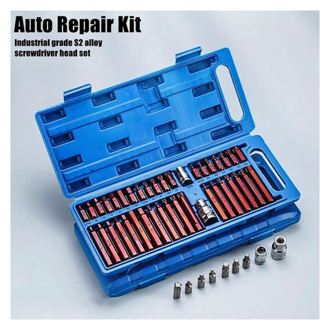 Get This Awesome 40 Pc Torx Star Spline Hex Socket Bit Set With Durable S2 Alloy And CR-V Steel Screwdriver Kit For Heavy Duty Repair Jobs That Break Loose Rusty Stuck Bolts Without Bending Or Cracking Under High Torque., blue 40-piece S2 alloy and CR-V Torx bit set in case