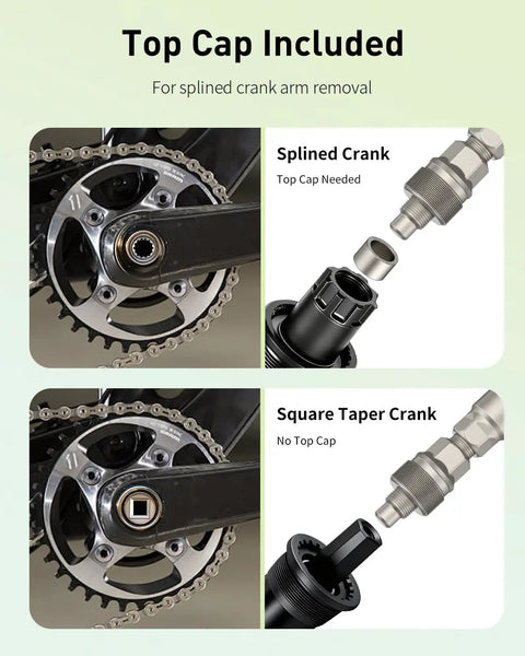 Pro Grade Heavy Duty Bicycle Crank Puller Set For Square Taper Shimano Octalink ISIS And Splined Cranks tool with top cap included