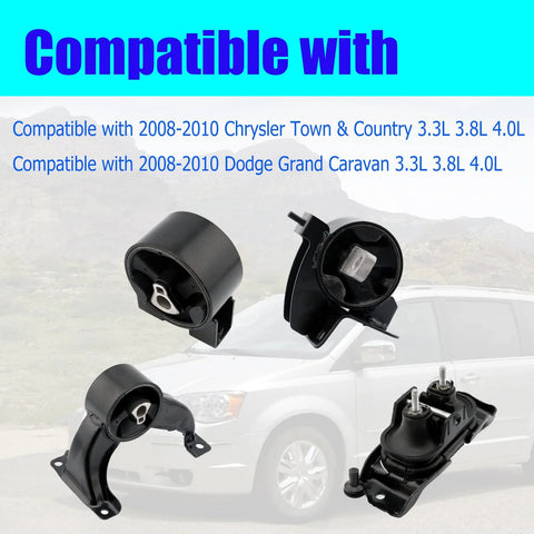 Engine Mount Set Of Four For 2008 2009 2010 Chrysler Town And Country And Dodge Grand Caravan 3.3L 3.8L 4.0L Replaces OE A5654 A5480 A5465 A5493