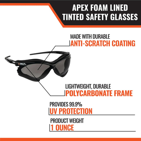 Heavy Duty Foam Lined Safety Glasses 12 Pack Ansi Z87.1 Anti Scratch Wraparound Tinted Protective Eyewear For Construction Crews Built Like A Tank With Zero Fog Hassle And Straight Up Boss Quality