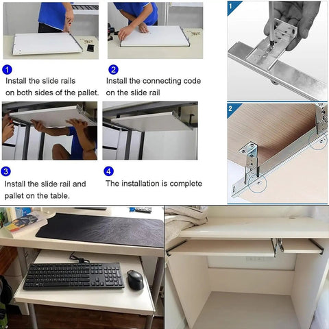 Installation steps for Heavy Duty Keyboard Shelf Slides For Under Desk Setup With Adjustable Height Bracket in progress