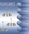 Nickel Modern Eight Light Industrial Wagon Wheel LED Chandelier For Your Kitchen Island Loft Dining Room With Metal Shades And Killer Energy Saving Bulbs Included, featuring adjustable and dimmable features with easy assembly.