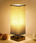 Modern Wood Table Lamp For Bedroom And Nightstand With Square Fabric Shade Minimalist Reading Light
