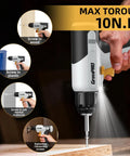 188 Piece Home Tool Kit With Cordless Drill Power Set in use for tightening screws in wood, plastic, and metal surfaces