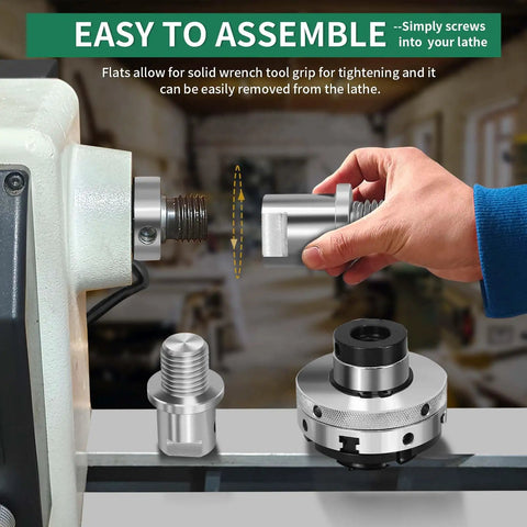 Lathe Headstock Spindle Adapter Converts Five Eighths Inch Shopsmith Internal Thread To One Inch Eight TPI External Thread installation