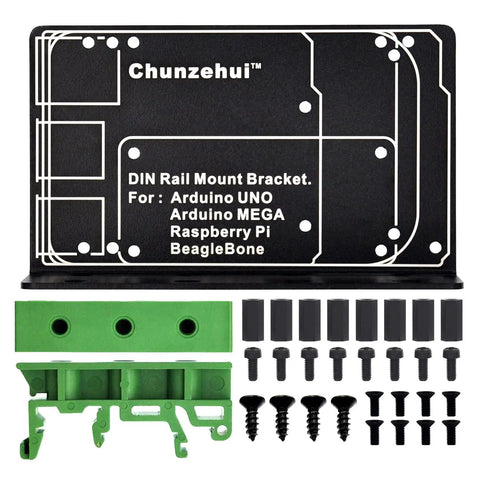 DIN Rail Mount Bracket For Raspberry Pi UNO Mega 2560 BeagleBone Black and More with screws and components