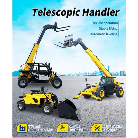 Heavy Duty Telescopic Boom Handler With Smooth Hydraulic Controls High Performance Telehandler Forklift showing flexible operation and automatic leveling.