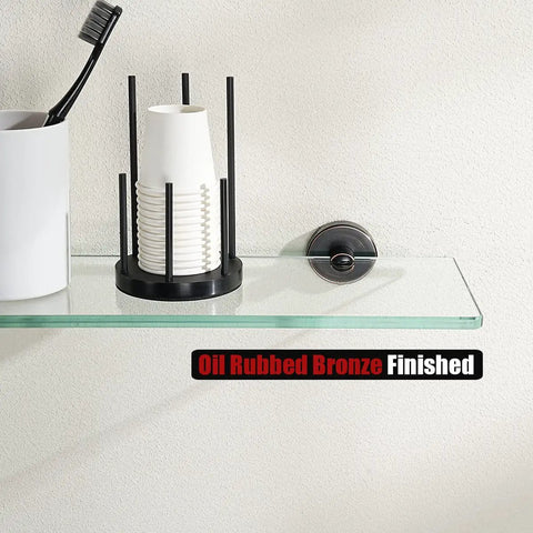 Oil Rubbed Bronze Bathroom Glass Shelf, 16 By 5 Inches, with 8mm Tempered Glass and 304 Stainless Steel Wall Mount in a modern bathroom.