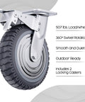 8-inch swivel rubber caster wheel with metal frame and locking brake