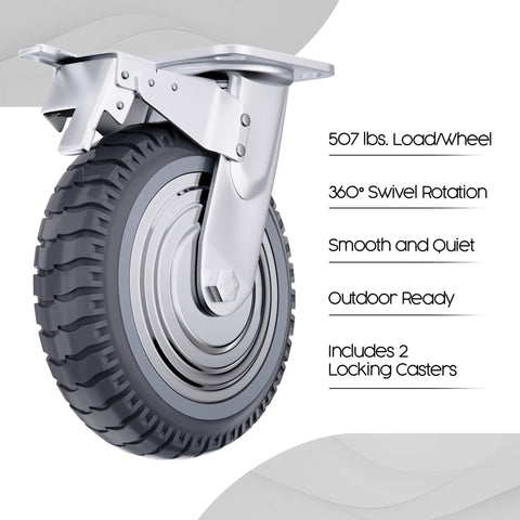 8-inch swivel rubber caster wheel with metal frame and locking brake