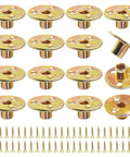 Built Like A Tank And No Sweat To Install These Galvanized Carbon Steel Heavy Duty Brad Hole Tee Nuts Pack Of 16 Coming With 48 Mounting Screws 3/8 Inch 16 Thread For Shop Jobs, showing 16 tee nuts and screws.