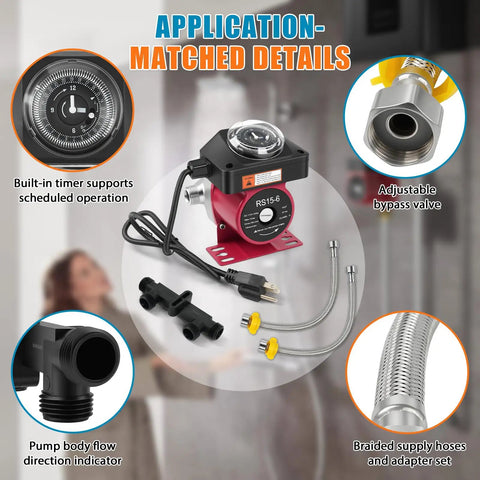 Upgraded Hot Water Recirculating Pump Kit Fits 595916 And 0955805 Models with timer, hoses, and bypass valve for fast water flow.
