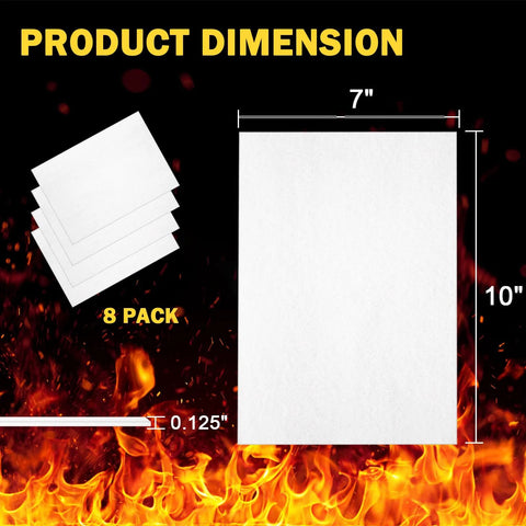 Ceramic fiber gasket papers for high-temperature insulation, 7 x 10 in, 1/8 in thick, white, 8-pack.