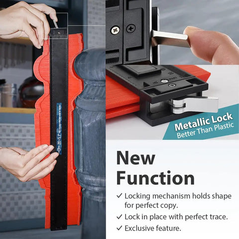 Metal Locking Magnetic Contour Gauge 20 Inch Twin Scale Duplicator with Locking Pins in use for shape transfer
