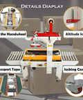 HayWHNKN Automatic Carton Sealer Box Taping Machine showing features: locking handwheel, altitude scale, transport tape, locking casters.