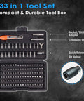 133In1 Mini Ratchet Wrench Screwdriver Bit Set With Quarter Inch Hex Shank Magnetic Bit Holder and 90 Degree Drive Handle in case