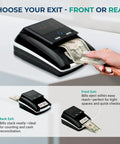 Person using Pro Grade Counterfeit Bill Detector For US Dollars With Multi Method Verification UV Magnetic Infrared