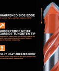Masonry drill bit set with hex shank; carbide tungsten tip, orange heat-treated body, 5/32-1/2 in, 10 pieces