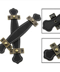 Black Leather Handle Set For Luggage And Home Storage Durable Handheld Trunk Handles Replacement For Closets Cabinets And Dressers Easy To Install 4 Pack Kit Built To Last Great For Travel And Everyday Home Organization shown close-up with brass fixtures