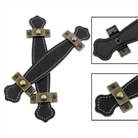Black Leather Handle Set For Luggage And Home Storage Durable Handheld Trunk Handles Replacement For Closets Cabinets And Dressers Easy To Install 4 Pack Kit Built To Last Great For Travel And Everyday Home Organization shown close-up with brass fixtures