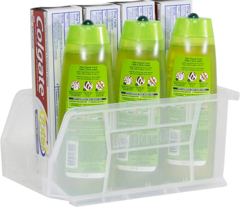 Clear Stackable Storage Bins Set For Garage, Pantry And Craft Room, Heavy-Duty Plastic Organizers That Hold Tools, Snacks, Toys, And More, Space-Saving 11 By 5 By 5 Inches Bins, 12 Pack
