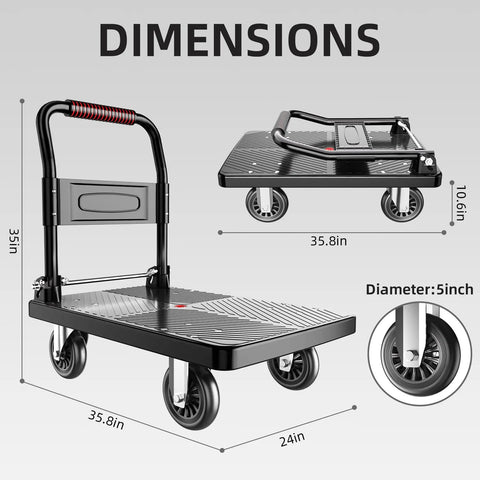 Upgraded Foldable Push Cart Dolly With 660 Lbs Capacity, Heavy Duty Moving Platform Hand Truck, Space Saving Collapsible Design For Quick Haul And Easy Storage In The Garage Or Utility Room, black