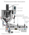 Heavy Duty Pneumatic Filling Machine With Heating Mixer And Single Nozzle Stainless Steel Paste Liquid Bottle Filler Hopper with control panel.