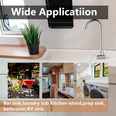 Slick Polished Chrome Bar Sink Faucet Featuring A Solid Four Inch Centerset Spout Rising Eight Point Three Inches in a modern kitchen setting.