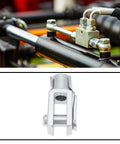 Heavy Duty Quick Release Clevis With Spring Pin For Air Cylinder Rods 5 16 UNF Right Hand Female Thread Universal Fitment 42mm, shown in use and standalone.