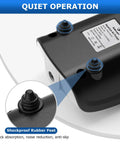 Fishkeeper aquarium air pump; black dual-outlet unit with blue valve knobs, close-up of shockproof rubber feet