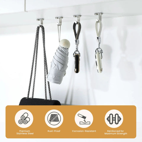 Stainless Steel Ceiling Hooks Pack Of 12 For Curtains Purses Bags Mugs And More Brushed Finish Screw In Ceiling Hangers holding items