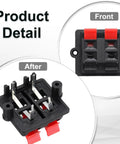 Front and side view of 4 Way Spring Terminal Clip Push Release Connector Plate Jack Socket Speaker Terminal Strip Block Jointing Clamp Test Clip WP4-03B 5Pcs.