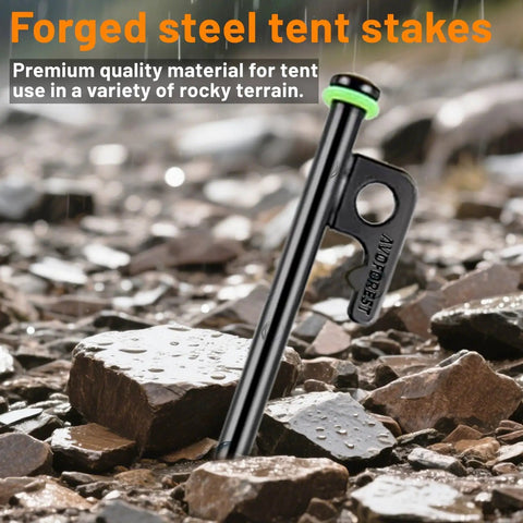 Heavy Duty 8 Inch Tent Stakes Set With Metal Pegs Fluorescent Silicone Rings And Storage Bag For Camping on rocky ground