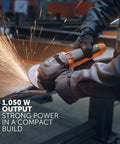 Brushless Compact Angle Grinder Built Like A Tank For Heavy Duty Grinding And Sharp Cutting Jobs Featuring Smart Overload Guards in action on metal.