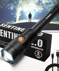 Sentinel 2000 Lumen Rechargeable Flashlight, 10.5-Inch Handheld LED with USB Cord and Magnetic Gift Box, outdoor scene background