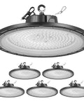 Six Pack UFO LED High Bay Lights With 36000 Lumens Of Brightness, 250W, 5000K Color Temperature, IP65 Waterproof in black finish