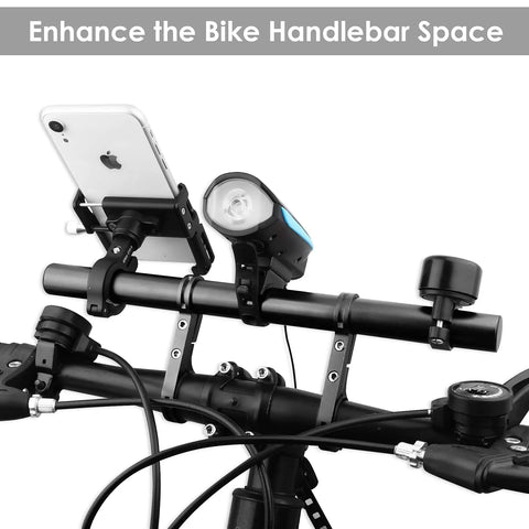 Bike Handlebar Extender 11.8 Inch Aluminum Alloy Bracket Expands Cockpit Space with phone and light mounted