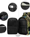 Go To Everyday Carry Unisex Peacock Print Backpack With Full Tail Spread Design showing interior compartments and pocket details.
