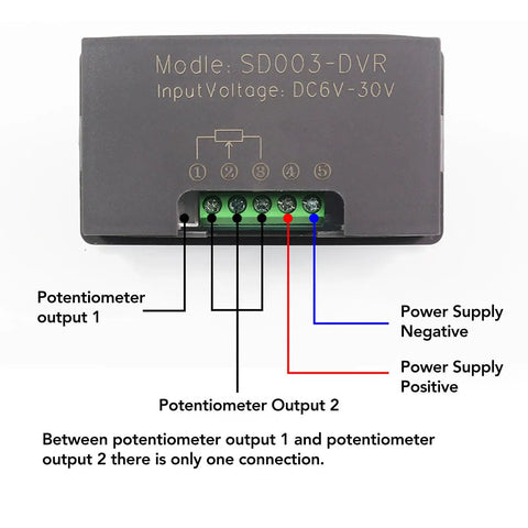 Back view of 10K Digital Display Programmable Potentiometer with input voltage labels and terminal outputs for speed controller inverter.