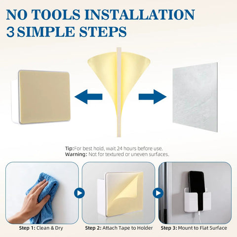 Installation steps for Wall Phone Holder For Camper RV Boat Two Pack White Heavy Duty Adhesive Mount For Dorm Room And Apartment Essentials