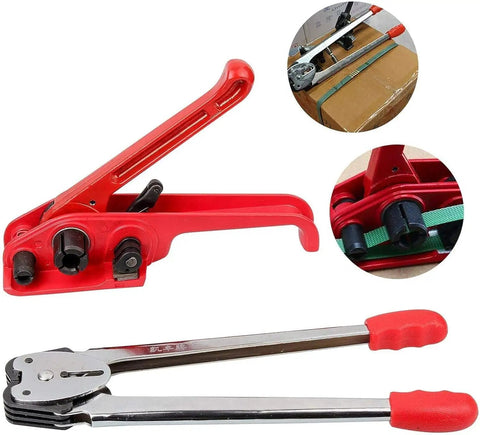 Heavy Duty Manual Pallet Strapping Kit With Poly Strap Sealer And Hand Tensioner Tool for secure packaging and load management.