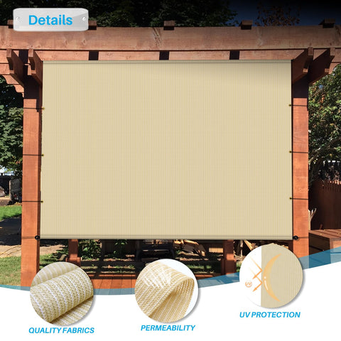 12 By 12 Pergola Cover With Grommets And Weighted Rods HDPE UV Blocking Shade Cloth for Gazebo in Beige installed outdoors