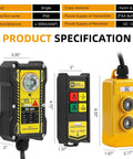 2 In 1 Crane Remote With 656 Ft Wireless Range For Industrial Crane Control shown with dimensions and specifications.